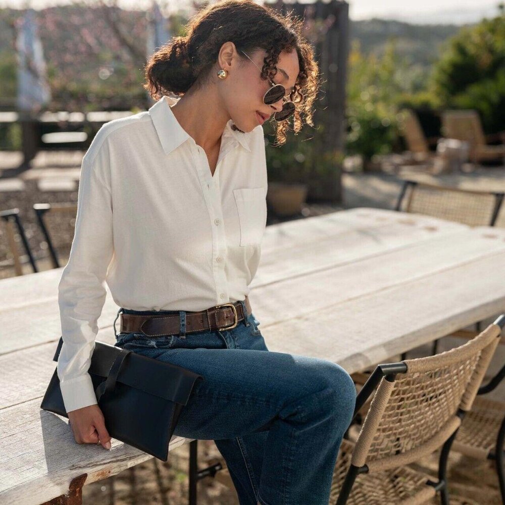 Voyageur By Mersea Moderne Oxford Tee Shirt Tunic Top Buttondown Cotton S 274474